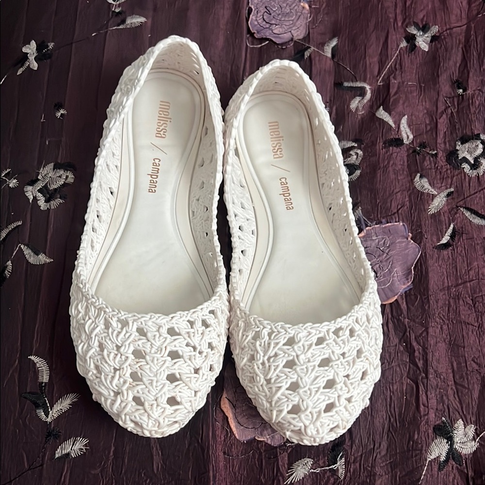 Melissa White Flats with Intricate Woven Design